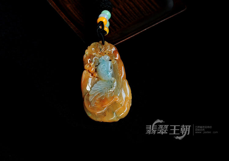糯冰种红黄翡飘花缅甸翡翠英明神武挂件