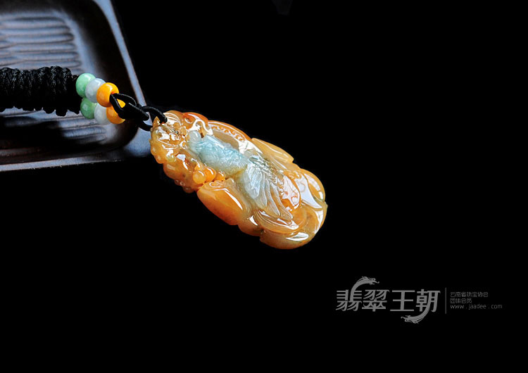 糯冰种红黄翡飘花缅甸翡翠英明神武挂件