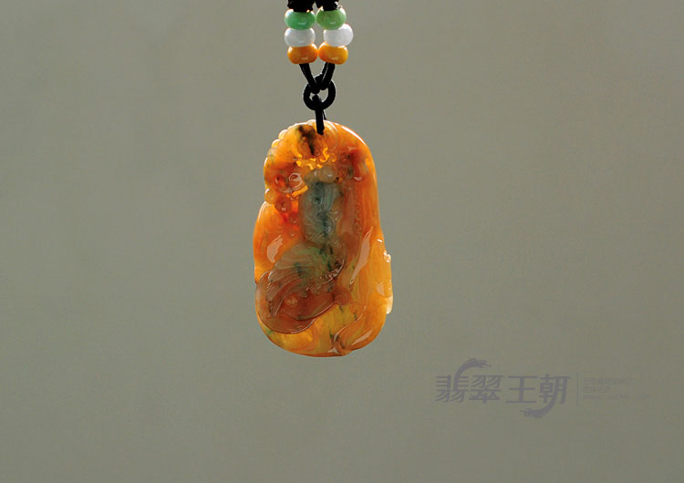 糯冰种红黄翡飘花缅甸翡翠英明神武挂件