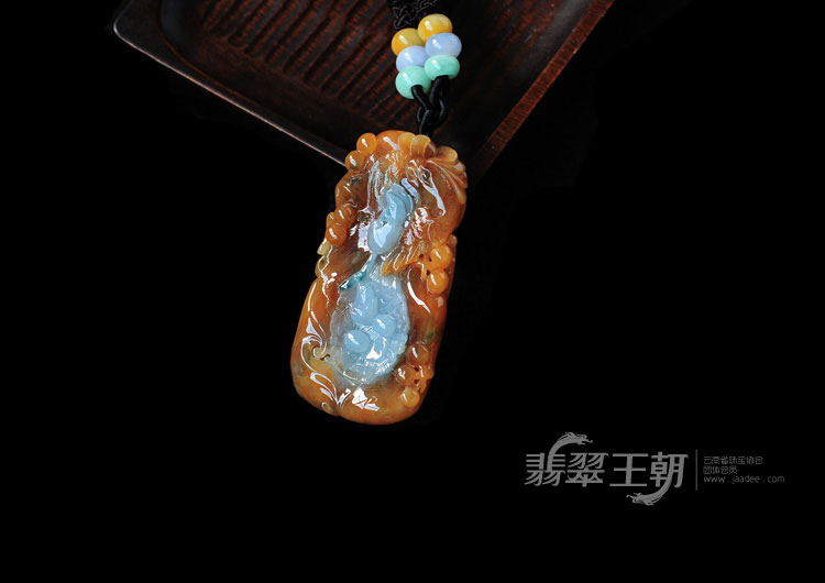 糯冰种红黄翡飘花缅甸翡翠英明神武挂件