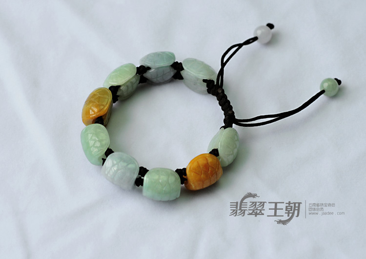 糯冰种三彩缅甸翡翠长命百岁龟壳手链