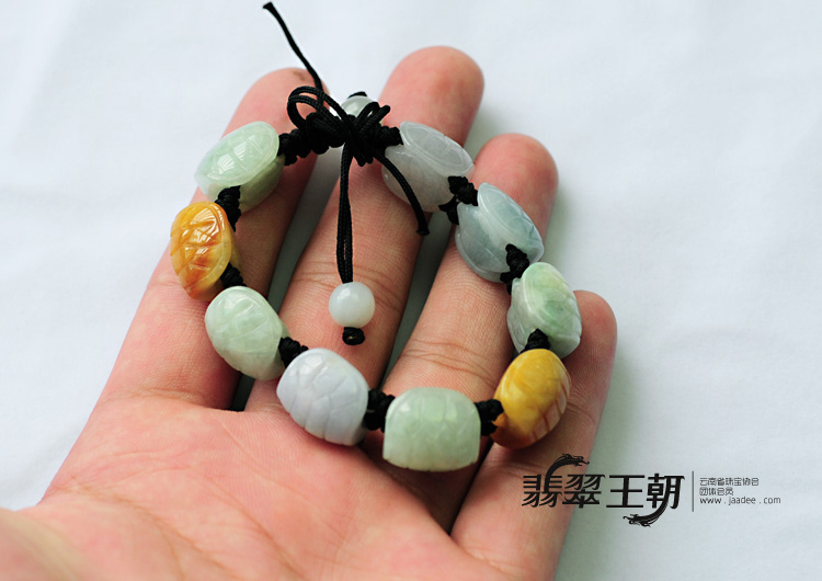 糯冰种三彩缅甸翡翠长命百岁龟壳手链