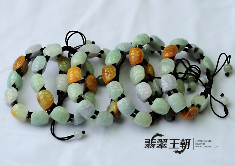 糯冰种三彩缅甸翡翠长命百岁龟壳手链