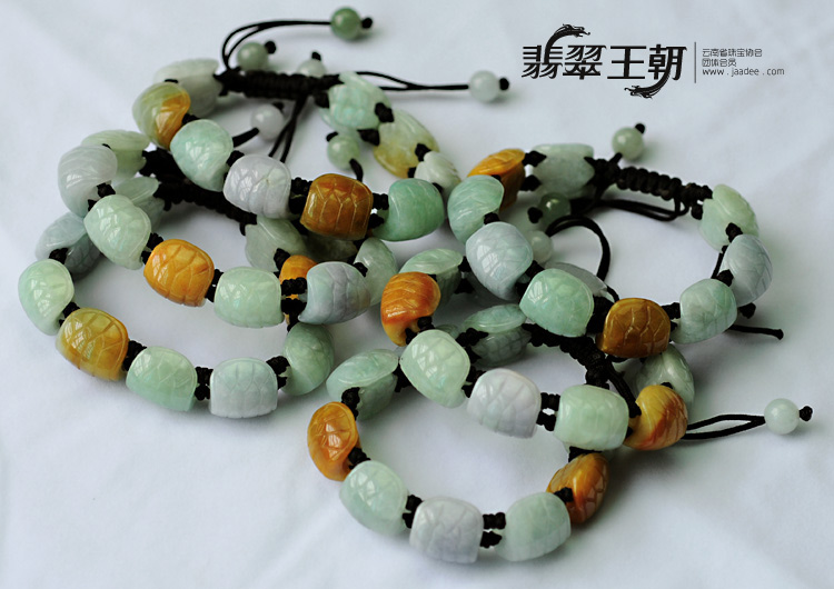 糯冰种三彩缅甸翡翠长命百岁龟壳手链