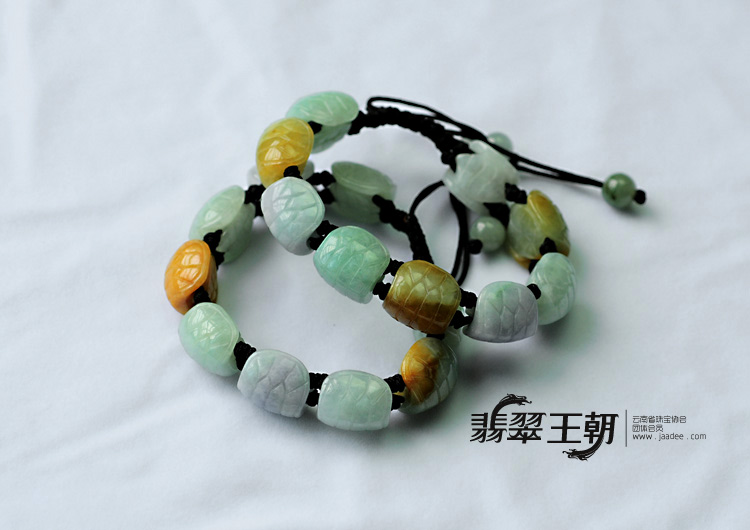 糯冰种三彩缅甸翡翠长命百岁龟壳手链