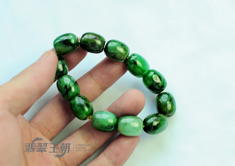 细糯种浓绿缅甸翡翠路路通手链