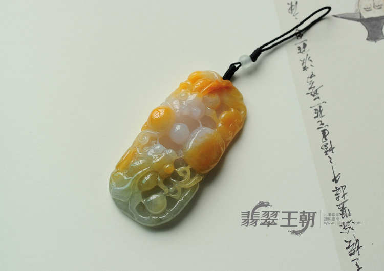 糯冰种三彩缅甸翡翠金玉满堂挂件