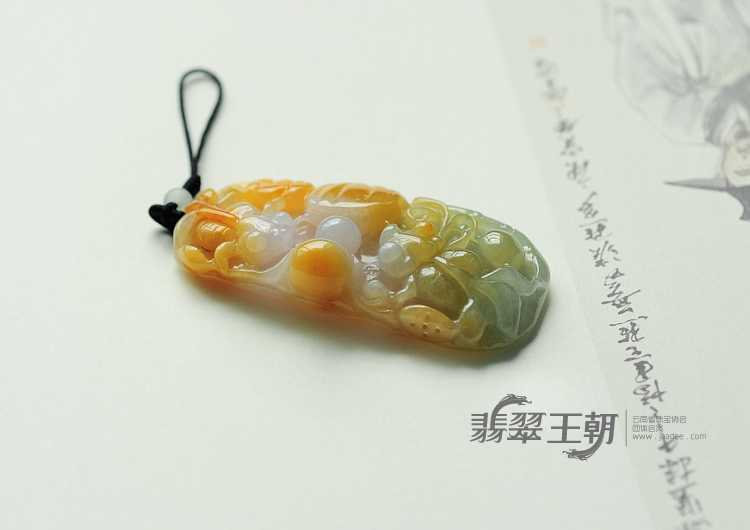 糯冰种三彩缅甸翡翠金玉满堂挂件