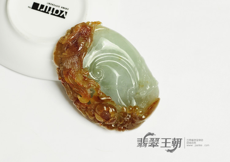 糯冰种红黄翡缅甸翡翠丹凤朝阳手玩件