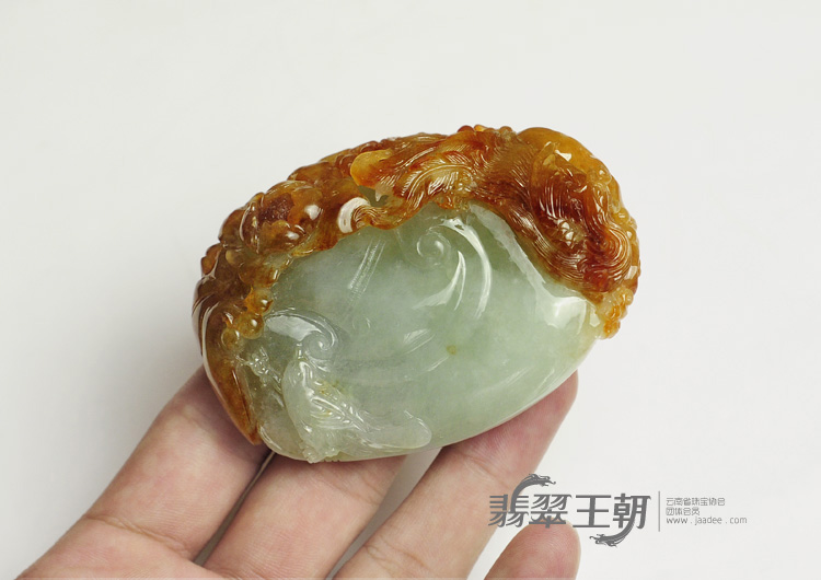 糯冰种红黄翡缅甸翡翠丹凤朝阳手玩件