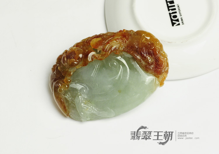 糯冰种红黄翡缅甸翡翠丹凤朝阳手玩件