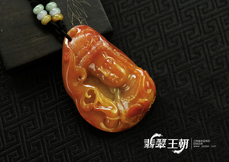 糯冰种红黄翡缅甸翡翠观音头挂件