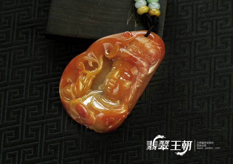 糯冰种红黄翡缅甸翡翠观音头挂件