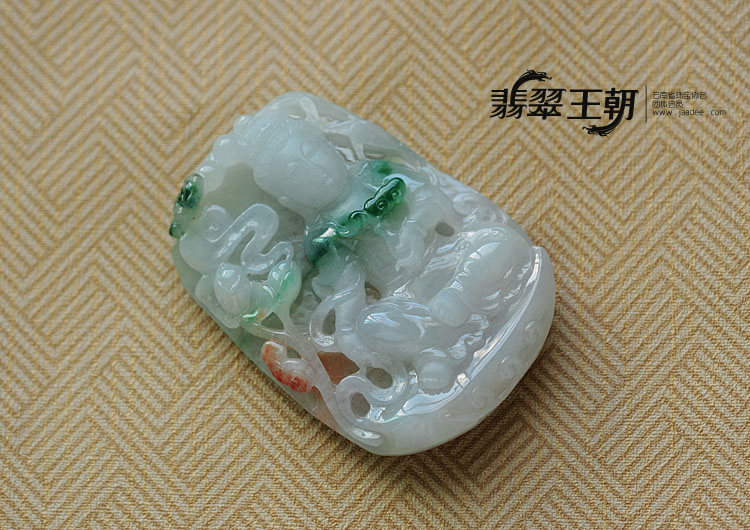 糯冰种三彩缅甸翡翠莲花观音挂件