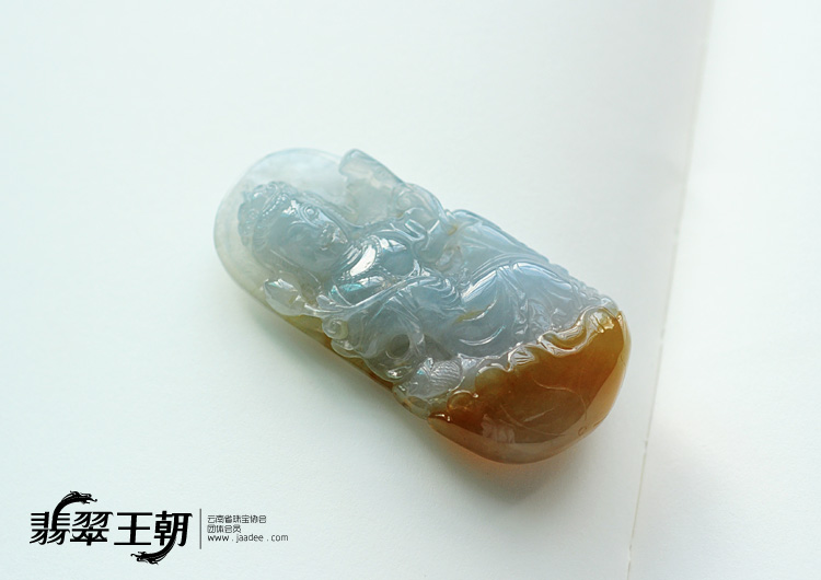 冰种晴水黄翡缅甸翡翠莲花观音挂件