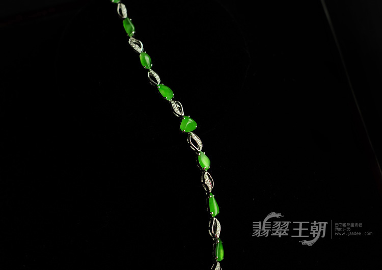冰玻种正阳绿满绿缅甸翡翠镶白金手链