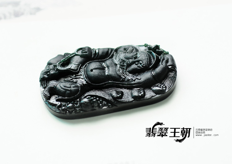 细糯种墨翠缅甸翡翠钟馗挂件