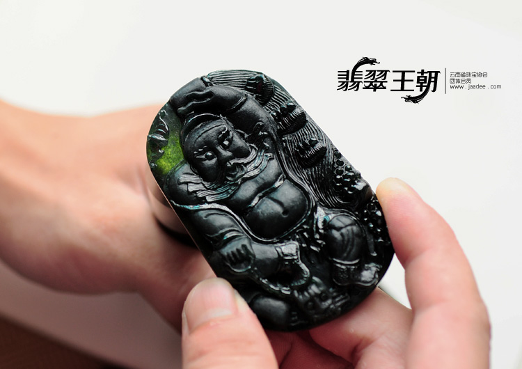 细糯种墨翠缅甸翡翠钟馗挂件