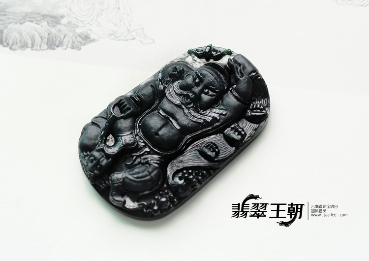 细糯种墨翠缅甸翡翠钟馗挂件