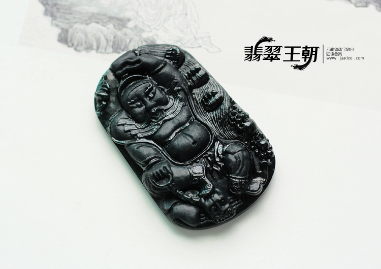 细糯种墨翠缅甸翡翠钟馗挂件