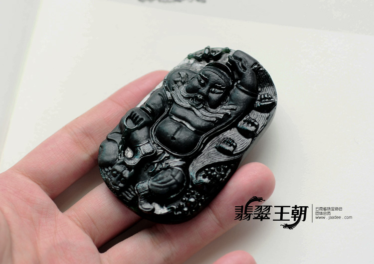 细糯种墨翠缅甸翡翠钟馗挂件