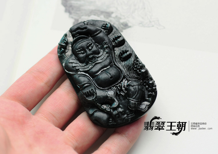 细糯种墨翠缅甸翡翠钟馗挂件