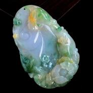 糯冰种四彩缅甸翡翠富贵花开挂件