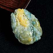 冰种黄翡飘花缅甸翡翠富贵花开手玩件