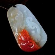 糯冰种红翡缅甸翡翠龙凤牌挂件