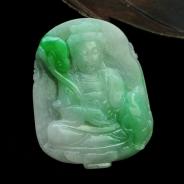 糯冰种飘翠缅甸翡翠观音挂件