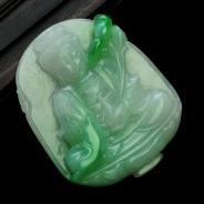 糯冰种飘翠缅甸翡翠观音挂件