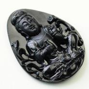 糯冰种墨翠缅甸翡翠观音挂件