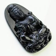 糯冰种墨翠缅甸翡翠观音挂件