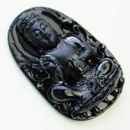 糯冰种墨翠缅甸翡翠观音挂件