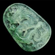 冰种飘花缅甸翡翠龙牌挂件