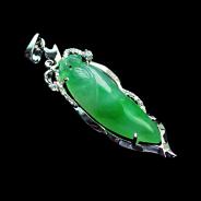 冰种翠色缅甸翡翠镶玫瑰金真钻福瓜挂件