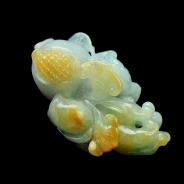 糯冰种晴水黄翡缅甸翡翠福寿如意手玩件