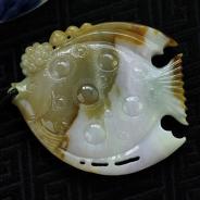 糯冰种三彩缅甸翡翠双鱼佩（一对）