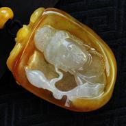 冰种红黄翡缅甸翡翠观音头挂件