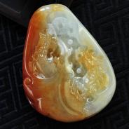 糯冰种红黄翡缅甸翡翠双龙戏珠挂件
