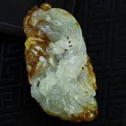 冰种红黄翡缅甸翡翠丹凤朝阳挂件