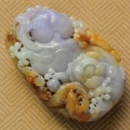 糯冰种三彩缅甸翡翠欢喜富贵手玩件