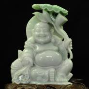 细糯种春带彩缅甸翡翠弥勒佛摆件