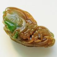 冰种黄加绿缅甸翡翠欢喜富贵手玩件