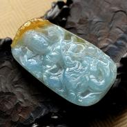 冰种晴水黄翡缅甸翡翠降龙观音挂件