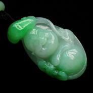 糯冰种翠色缅甸翡翠莲花玉佛挂件