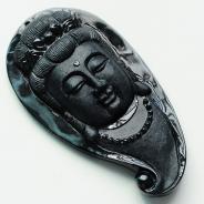 细糯种墨翠缅甸翡翠观音头挂件
