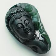 冰种墨翠缅甸翡翠观音头挂件