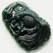 冰种墨翠缅甸翡翠金鱼挂件
