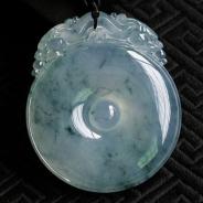 冰种飘花缅甸翡翠双龙戏珠挂件